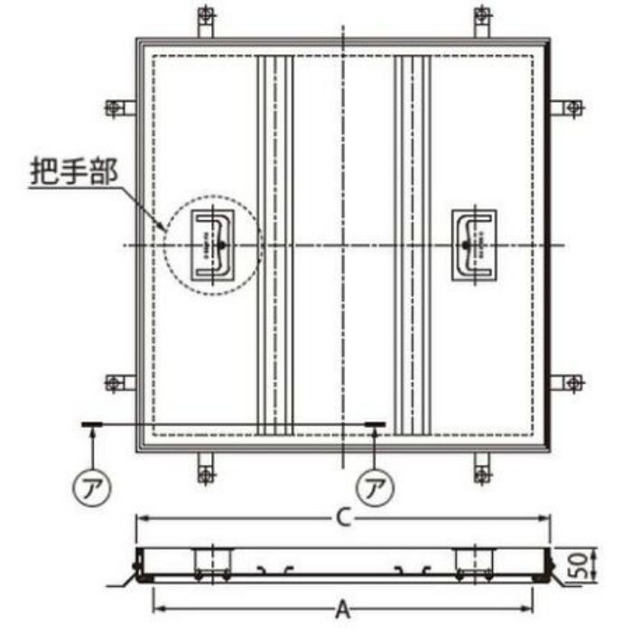 MTSS-M-600×1200 フロアーハッチ 充填用 一般形 スチール製ステンレス目地 把手ロック式