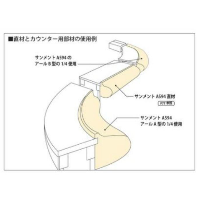 RC590B60TML サンメントアール カウンター用 B型 60mm×90mm φ600mm タモ集成材 1／4単位販売