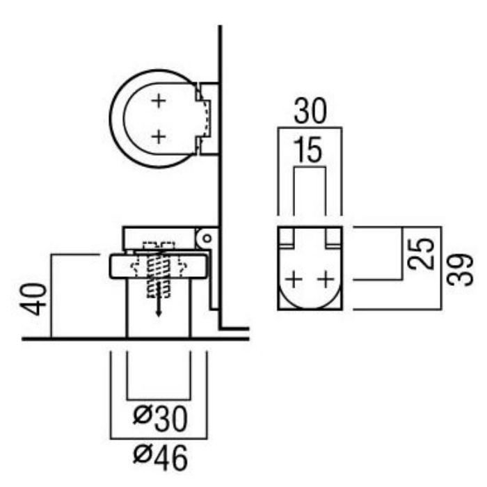 UT-1S-DCP 戸当たり フック付き床付けタイプ ブラス ダルクロム＋樹脂 グレー