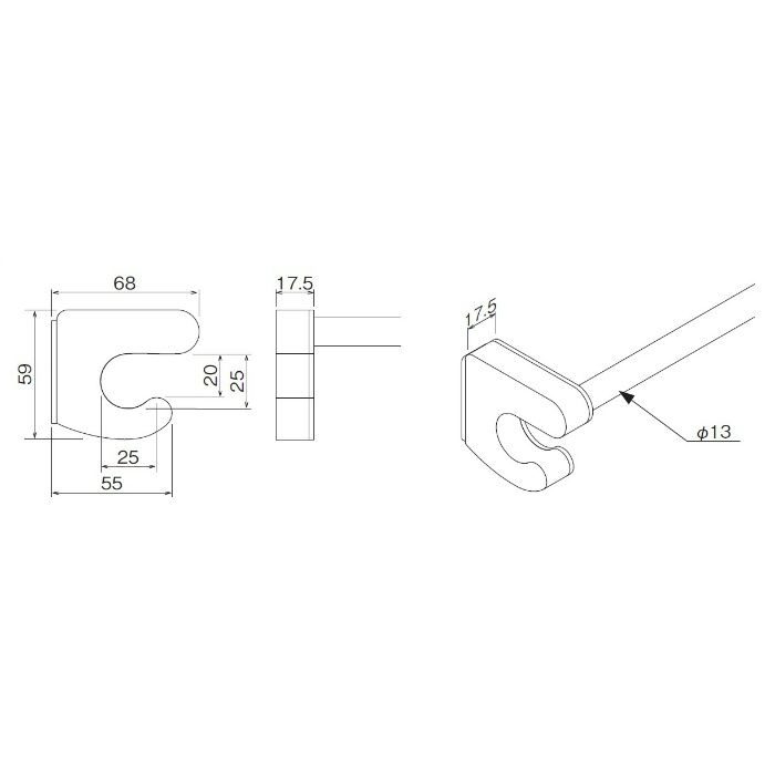 MR4287 フック付パイプハンガー 660mm ナチュラル