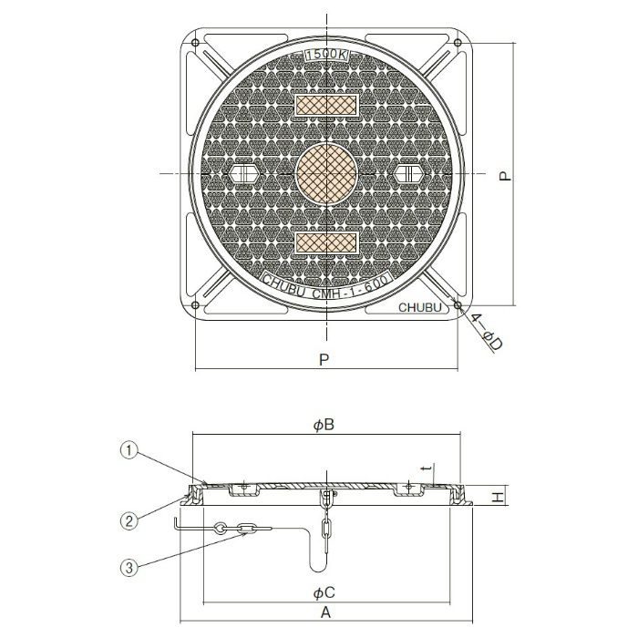 CMH-1-450N 中荷重用 ハイグリップマンホールカバー