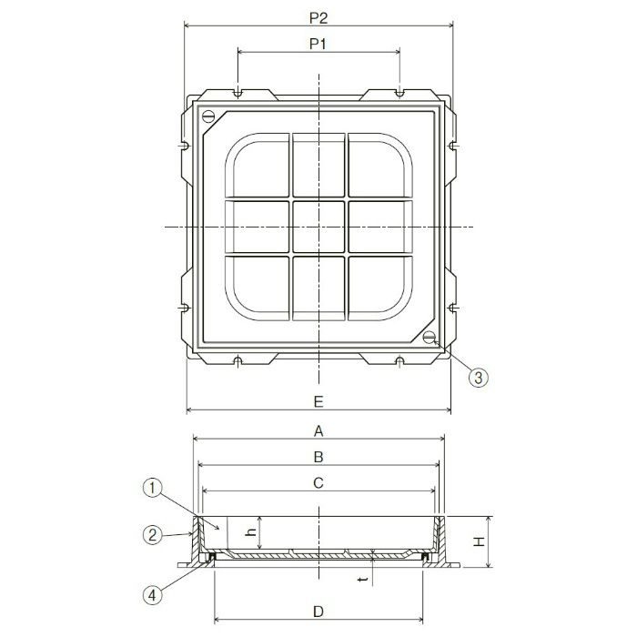 MID-1-350 インターロッキングブロック用 化粧鉄蓋 中部