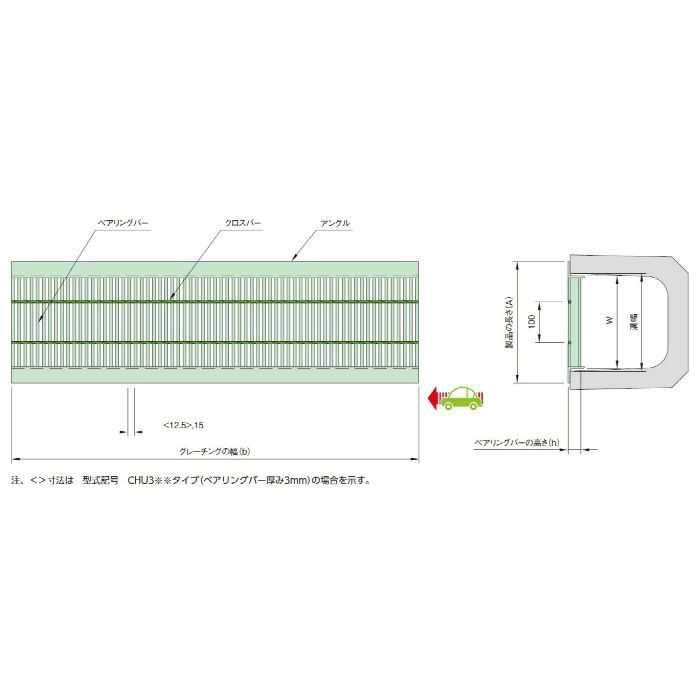 CHU-338-36 細目U字溝用 スチールグレーチング