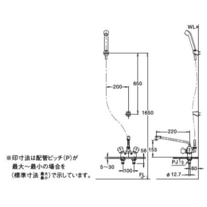 BF-M616H INAX 2ハンドルシャワーバス水栓 一時止水 デッキタイプ 一般