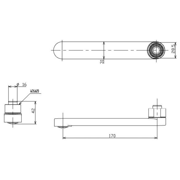 THYB77-1 自在スパウト170mm 整流キャップ付き