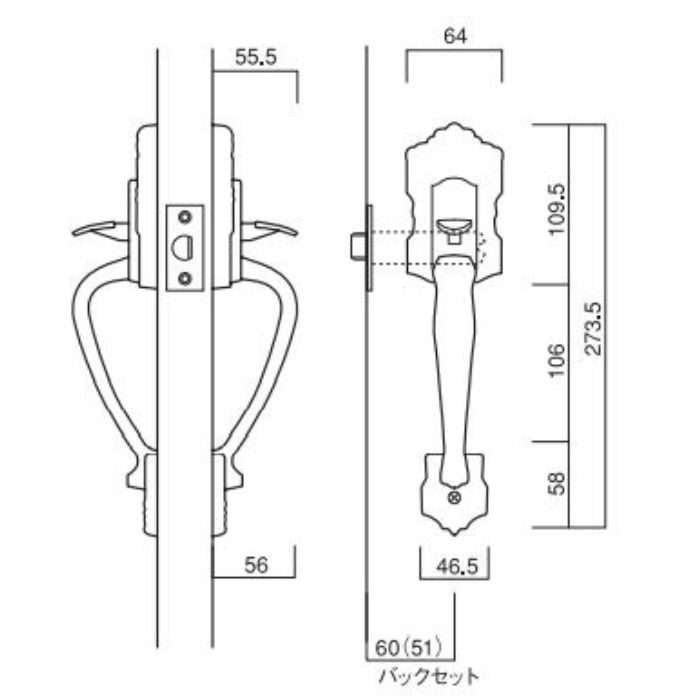 21364 古代 装飾空錠 キャッスルジュニア バックセット60mm GB 長沢製作所【アウンワークス通販】