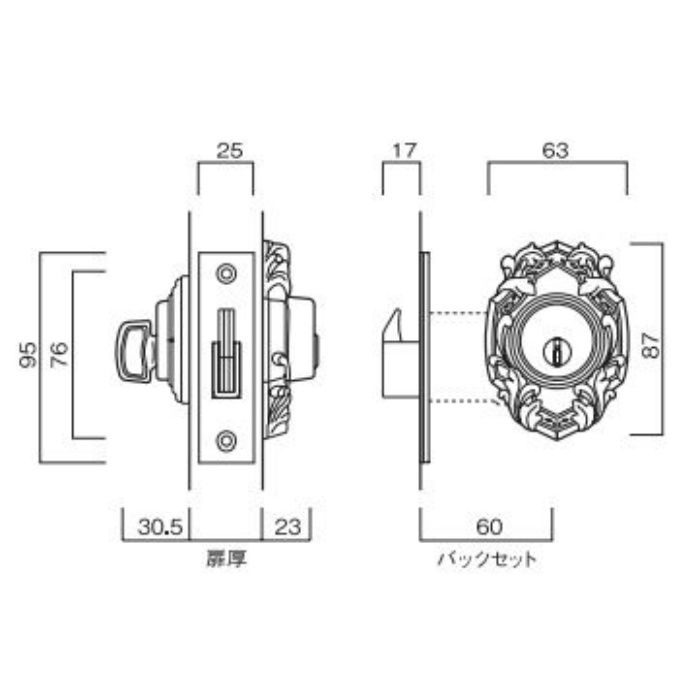 22025 古代装飾本締錠 プレジデント本締錠 バックセット60mm GB