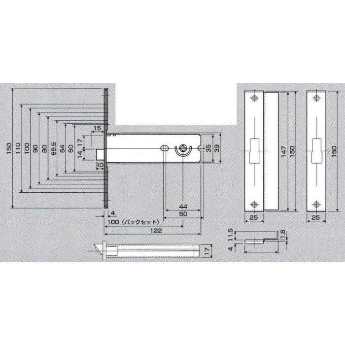 GMD-3100 アルミサッシ取替錠ディンプルキー BS100mm