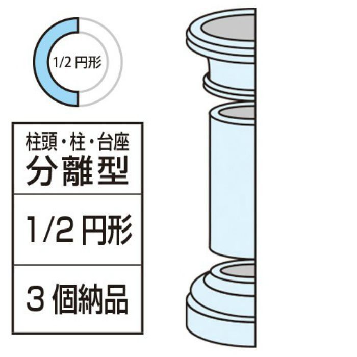 FG201H エレガンスFRP製 内装用 分離型コラム 1／2円形 柱頭・柱・台座セット ※チャーター便・別途送料