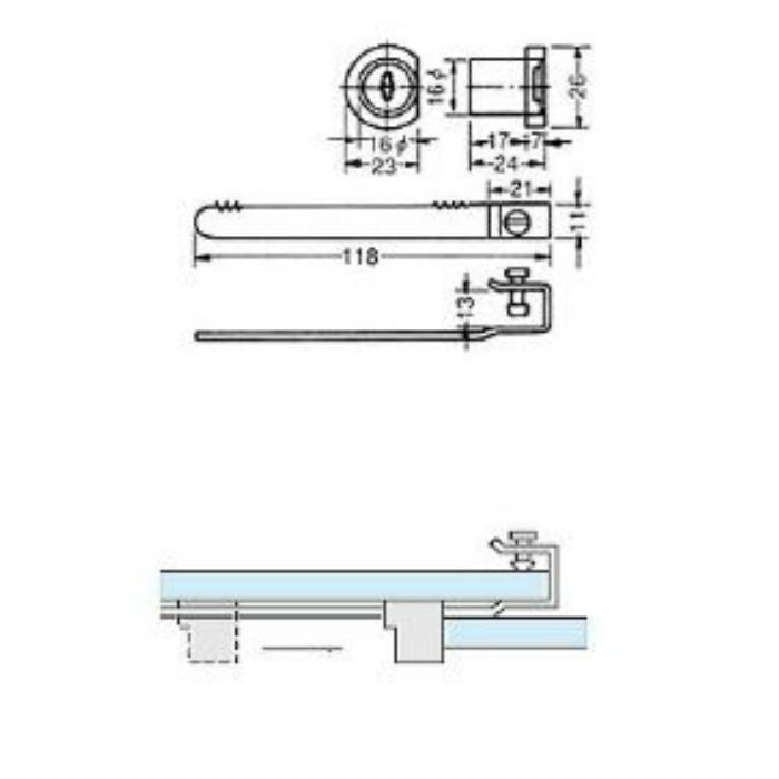 76755 シリンダー硝子栓錠（2本鍵付） ニッケル 同鍵 A-333