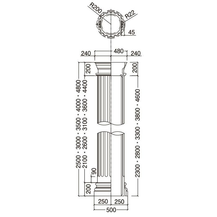 PCC4040 パワーセラ 内装用 円柱（縦溝彫り） 無塗装品 500×200mm 4000mm ガラス繊維強化石膏