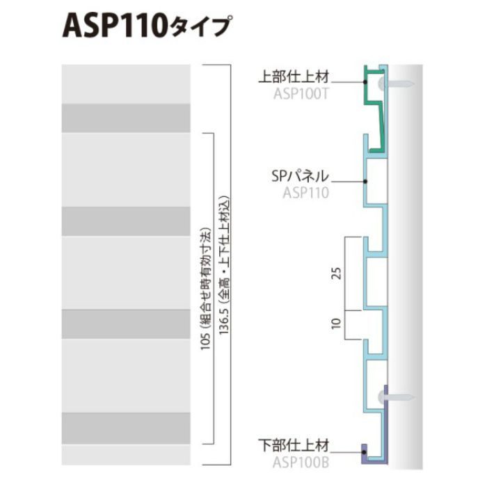 ASP110A SPシステムパネル ASP110タイプ 内装・外装用機能パネル SPパネル 136.5×10mm 4000mm アルミ色