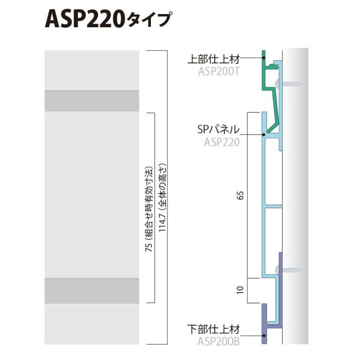 ASP220A SPシステムパネル ASP220タイプ 内装・外装用機能パネル SPパネル 114.7×8mm 4000mm アルミ色