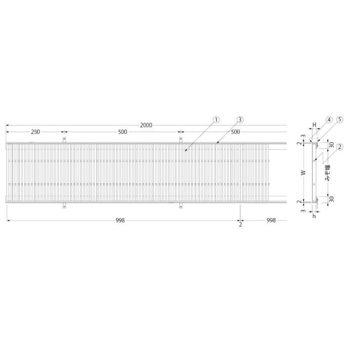 SYR-H-15-250×1000 ステンレス製グレーチング 細目プレーンタイプ 歩道用 すきま6mm 250×998×15mm