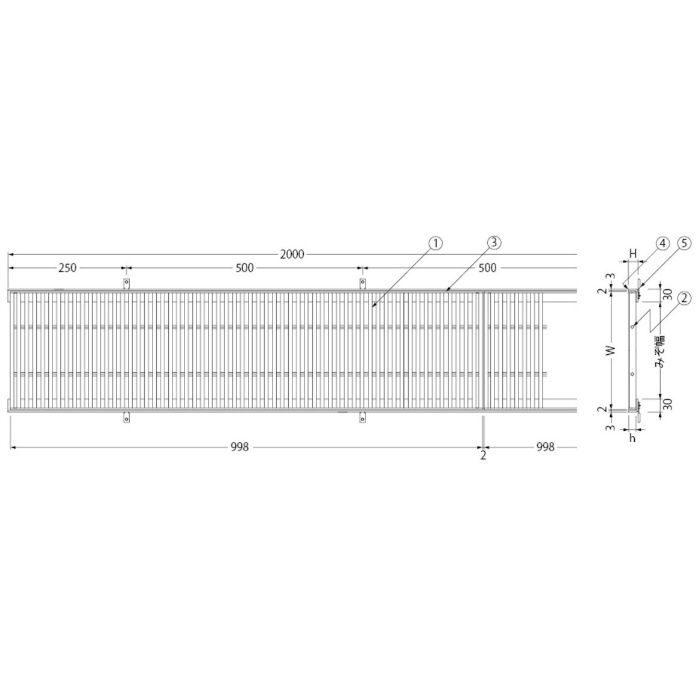 SYR-20-200×1000 ステンレス製グレーチング 細目プレーンタイプ 歩道用 すきま9mm 200×998×20mm