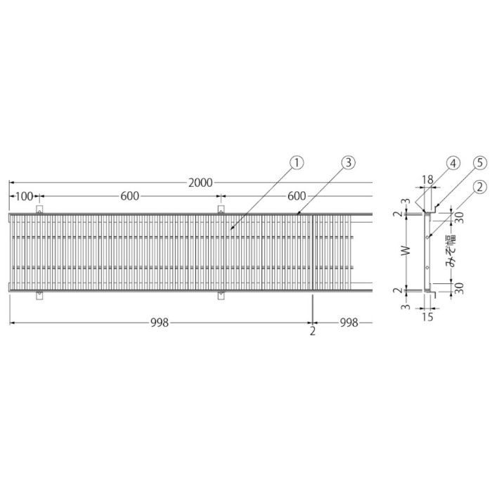 SYR-15-250×1000 ステンレス製グレーチング 細目プレーンタイプ 歩道用 すきま9mm 250×998×15mm
