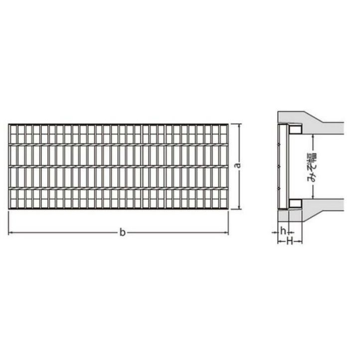 HSV-P-93950A スチール製グレーチング かさあげ型 プレーンタイプ 自由勾配側溝用 クッション付 T－20仕様 390×490×50／95mm