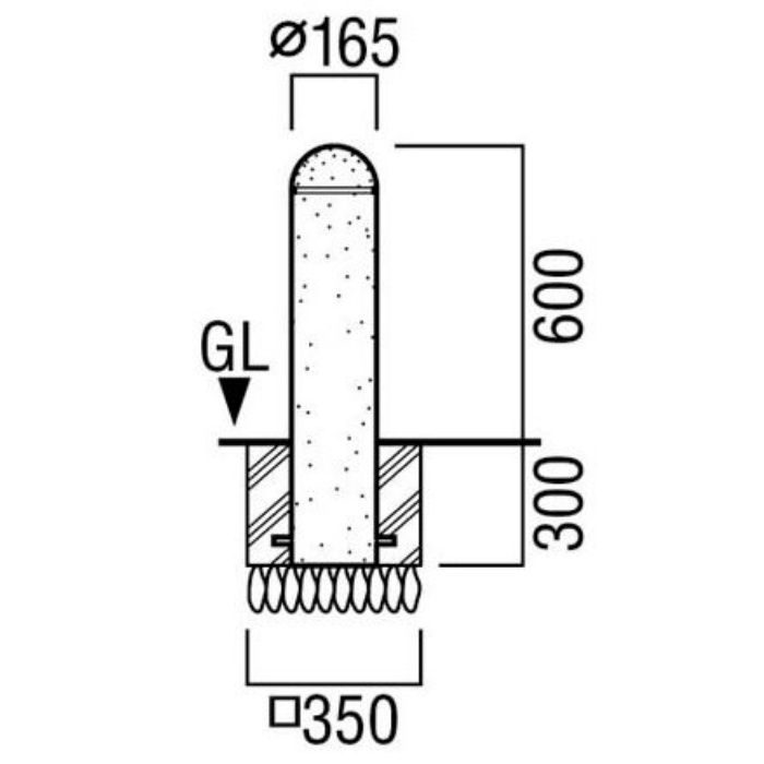 LP-530D-600-165-WST ランドポール 車止め スタンダードタイプ 白御影