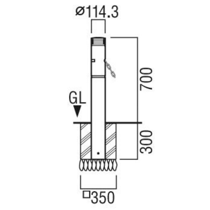 LP-570AC-70-MBK ランドポール 車止め チェーンタイプ メタリックブラック チェーン内蔵 チェーンロック機構付 固定式
