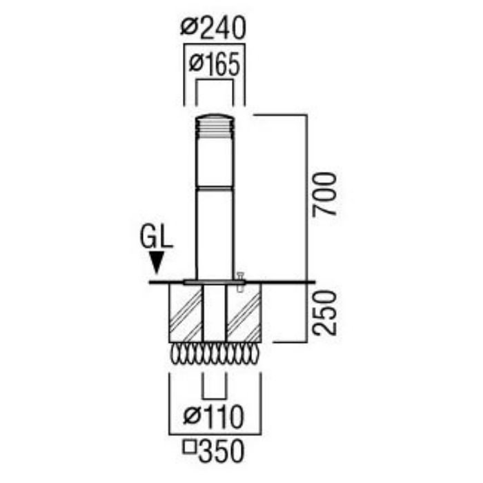 LP-570NRD ランドポール 車止め スタンダードタイプ ブラック色 南京錠