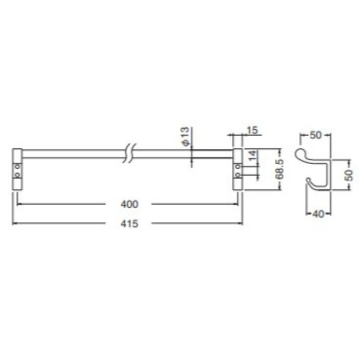 BT-35 フック付タオル掛 400mm シルバー