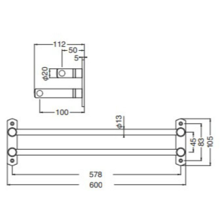 BT-50 ルピナス二段タオル掛 600mm 金 シロクマ【アウンワークス通販】