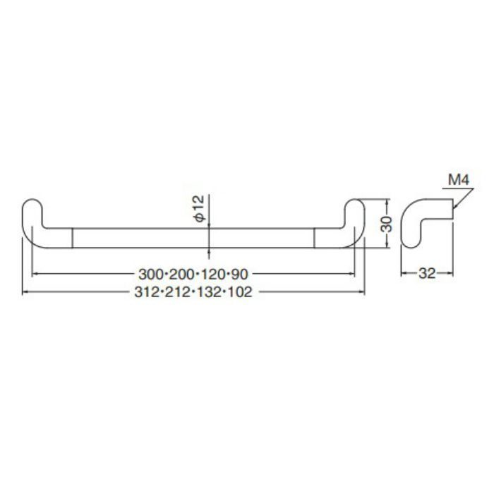HC-22 アローハンドルL型 300mm 鏡面磨・純金