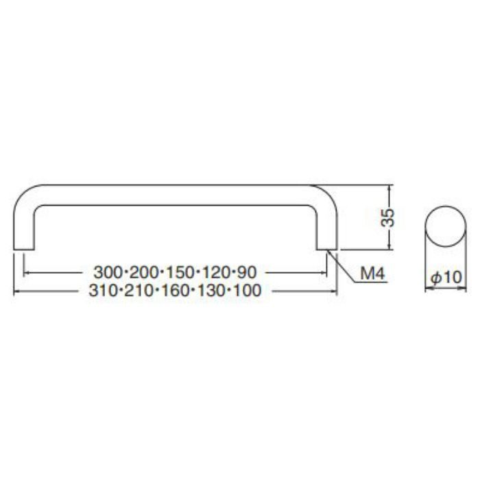 HL-10 ステン 10φ丸棒ハンドル 120mm 鏡面磨