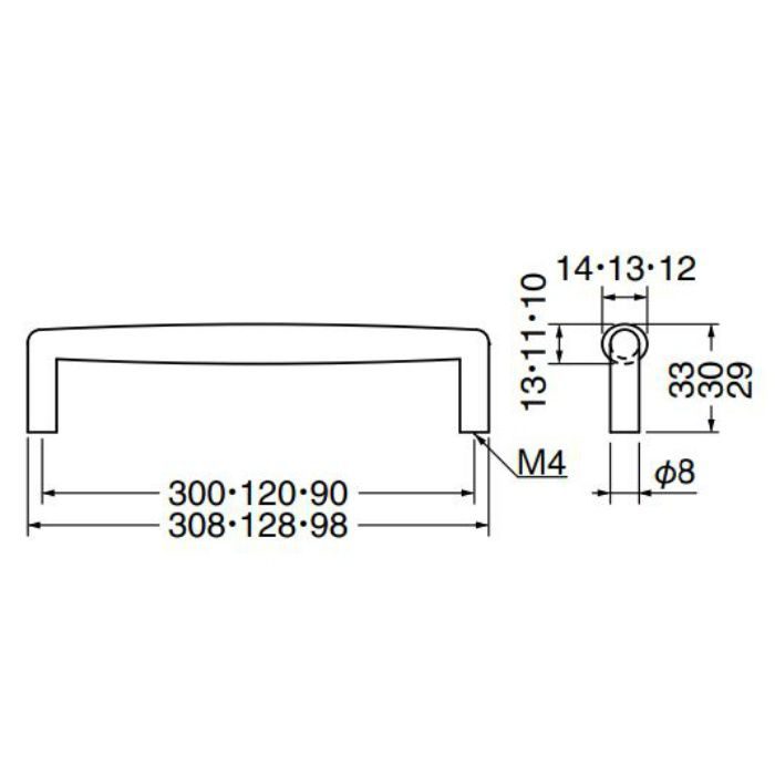 HZ-60 スレンダーハンドル 300mm パールニッケル シロクマ【アウン