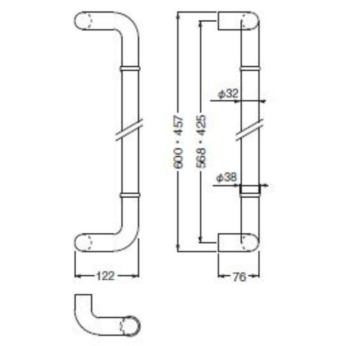 アルミ シロクマ(WB) ドアー取手 L形丸棒取手 両面用 No-74 大