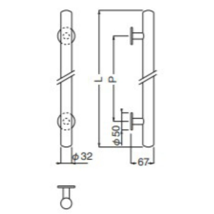 シロクマ(WB) プッシュプルハンドル 甲丸丸棒 SPP-3 400mm ST鏡面磨