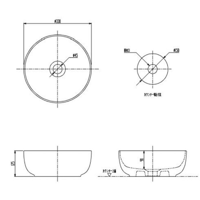 SB1808-41 手洗器 φ330mm マットホワイト