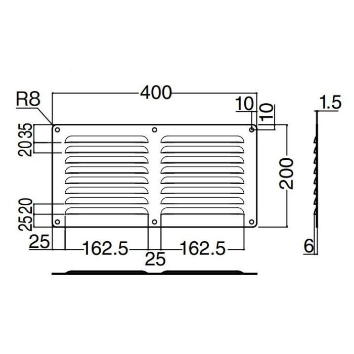 LVR-2 長角形ルーバー 200×400 ヘアーライン シロクマ【アウンワークス
