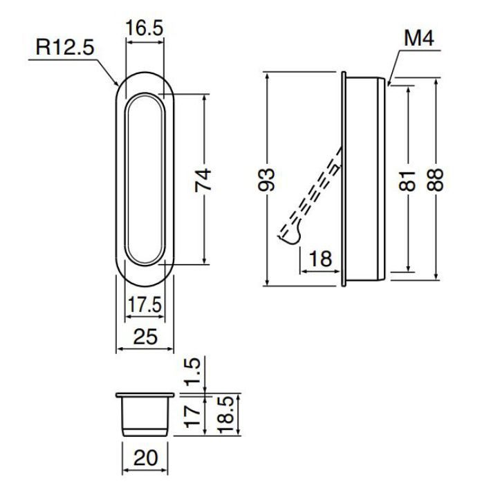 MZ-6 小判形堀込引手 アンバー塗装