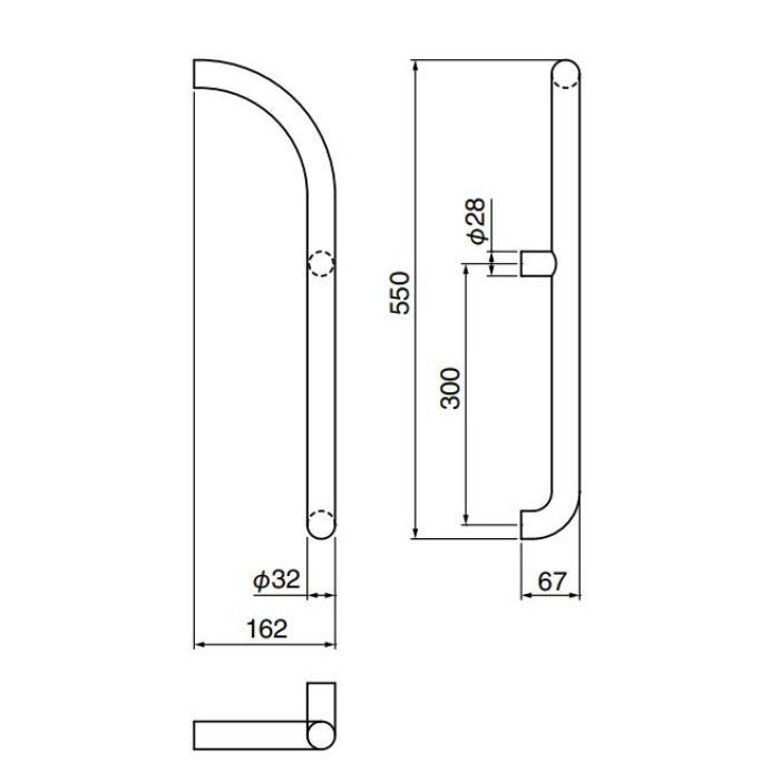 NO.109L J形丸棒取手（左） 両面用 550mm クローム シロクマ【アウン