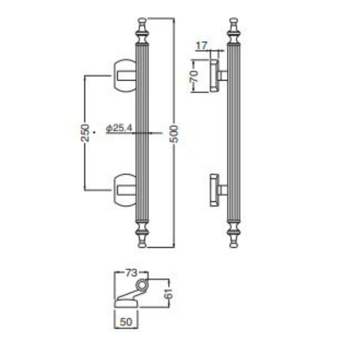 SPP-10 アスコット 真鍮 500mm 仙徳 シロクマ【アウンワークス通販】