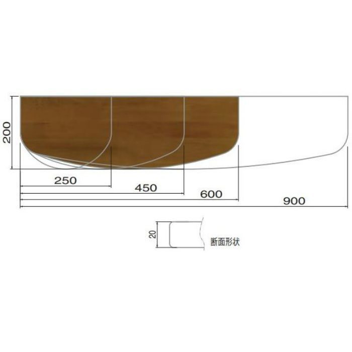 TG-101 集成材棚板D形 200×250mm ミディアムオーク