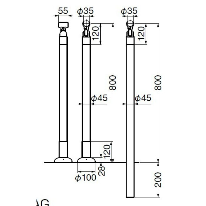 シロクマ 支柱B(ベースプレート式) チーク・AG ABR-701B