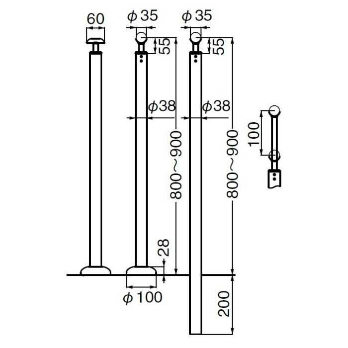 ABR-710U 支柱（埋込み式） 鏡面磨 シロクマ【アウンワークス通販】