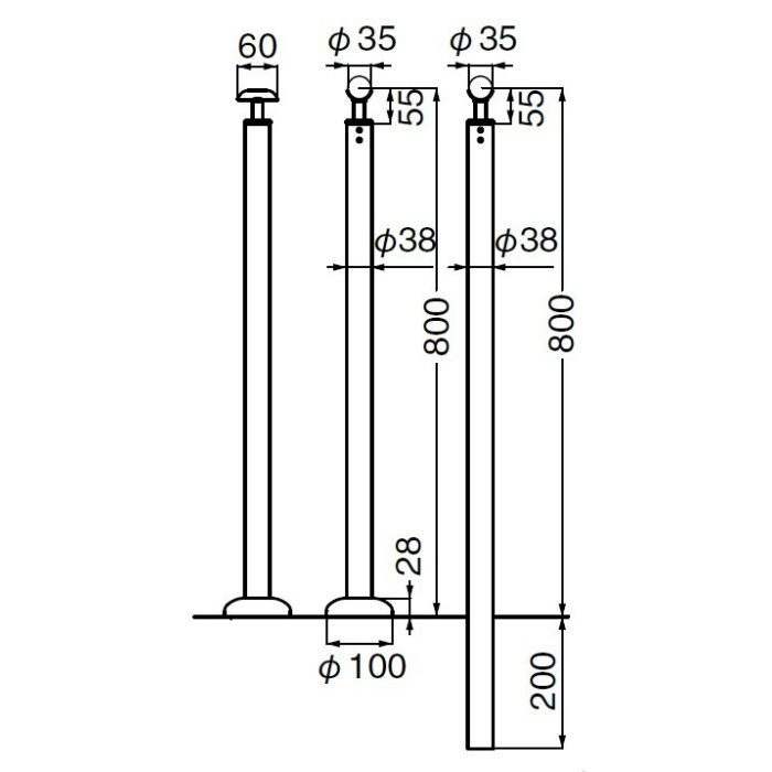 ABR-711U 支柱（埋込み式） 鏡面磨 シロクマ【アウンワークス通販】