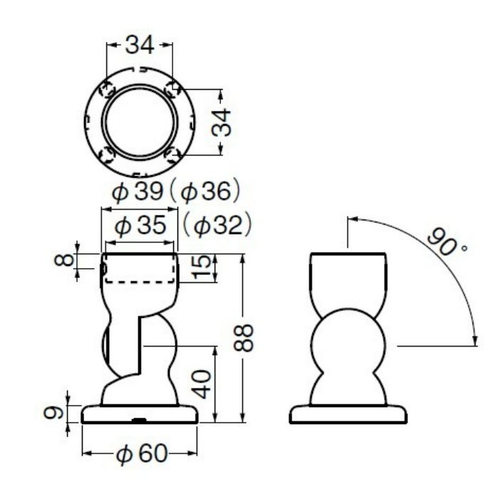 BR-133 自在エンド壁用 35φ アンバー シロクマ【アウンワークス通販】