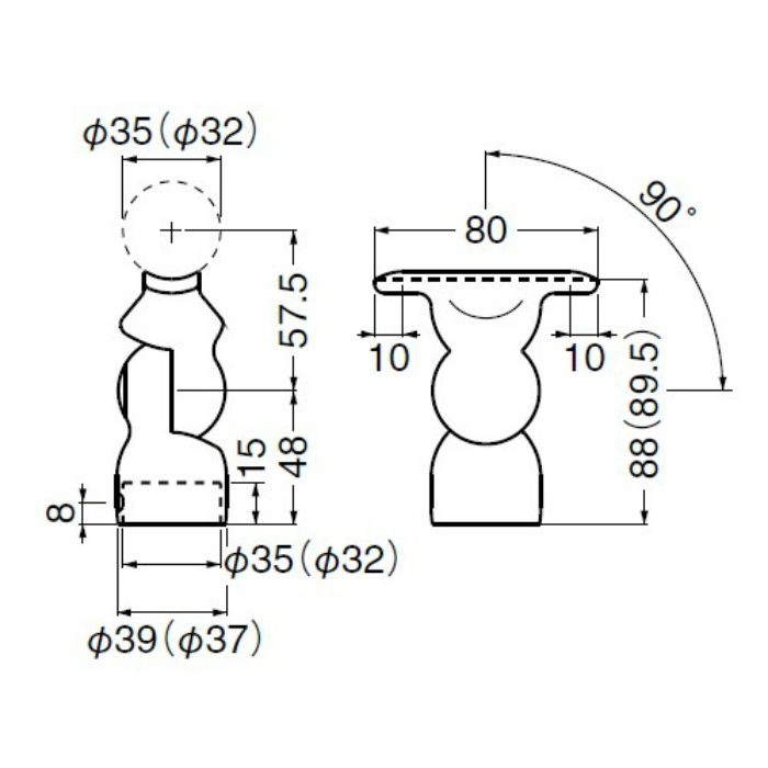 BR-135 自在エンド丸棒用 32φ シルバー シロクマ【アウンワークス通販】