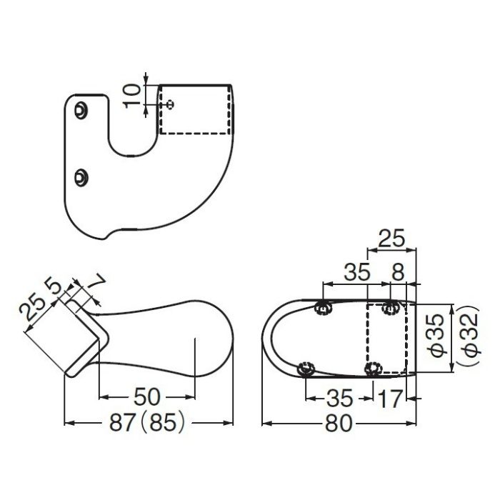 BR-137 出隅ブラケット止 35φ シルバー シロクマ【アウンワークス通販】