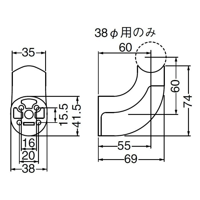 BR-179 ユニバーサルブラケットL受 38φ AG