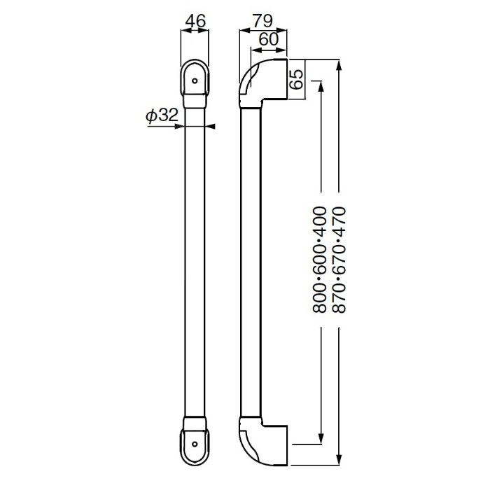 BR-240 どこでも手すりUタイプ 800mm アイボリ