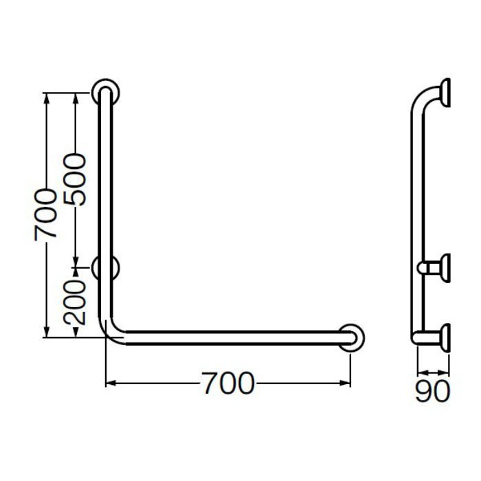 シロクマ NO-851L 700×700 【左】 Lオｰク L形丸棒ニギリバー NO851L700