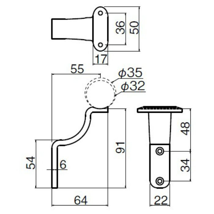 SBR-106 スリムブラケット縦L受 35φ・32φ アンバー