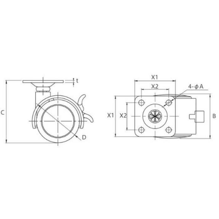 双輪キャスター プレートタイプ ストッパー付 車輪径40mm ナイロン ［4個／セット］