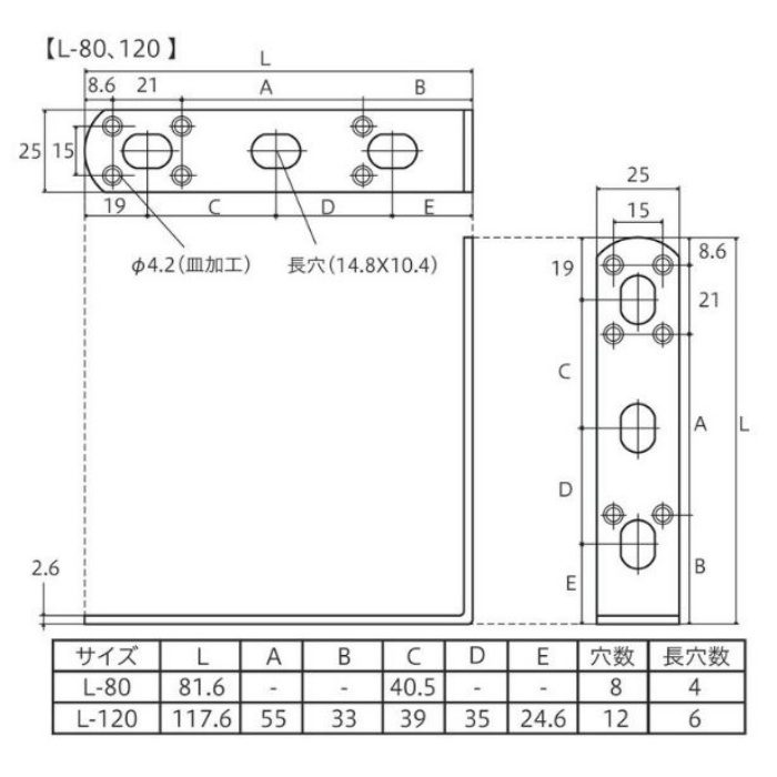 補助金具クロームL型 L-120 ［5個／セット］