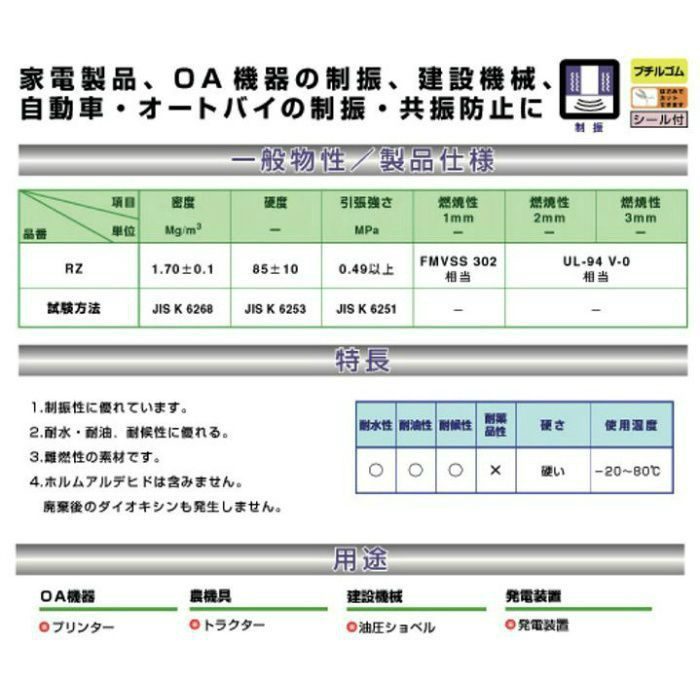 カームフレックス 制振ゴム 2×250×250 ［4個／セット］